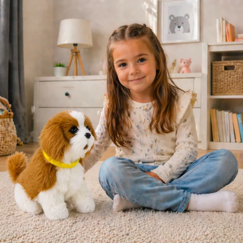 LEAN TOYS Interaktiver Plüschhund, weiches Fell, Cavalier-Rasse, Kopf streicheln und Funktionen entdecken