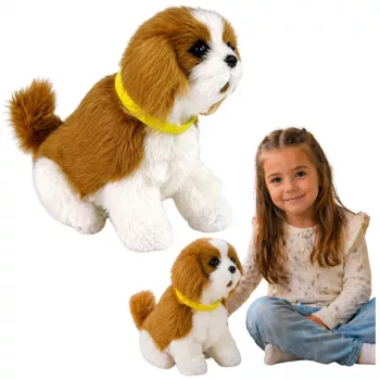 LEAN TOYS Interaktiver Plüschhund, weiches Fell, Cavalier-Rasse, Kopf streicheln und Funktionen entdecken