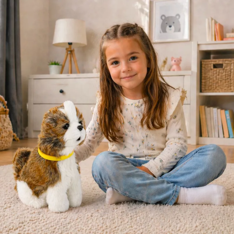 LEAN TOYS Interaktiver Plüschhund mit weichem Fell, Rasse Shih Tzu