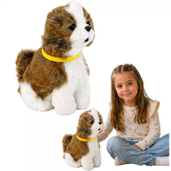 LEAN TOYS Interaktiver Plüschhund mit weichem Fell, Rasse Shih Tzu
