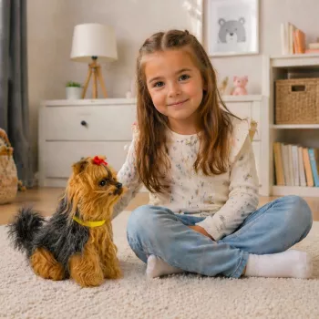 LEAN TOYS Interaktiver Plüschhund - Weiches Fell, Yorkshire Terrier Rasse, Streicheln Sie seinen Kopf und lernen Sie seine Funktionen