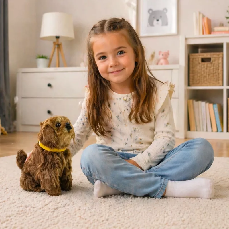 LEAN TOYS Interaktiver Plüschhund mit weichem Fell - Streicheln Sie seinen Kopf und lernen Sie seine Funktionen
