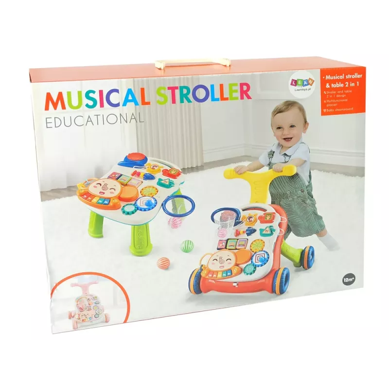 LEAN TOYS Interaktiver Lauflernwagen und Aktivitätstisch 2in1 Pink