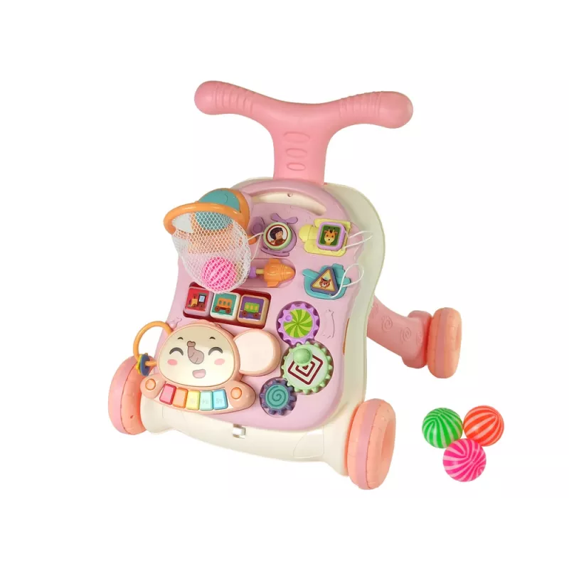 LEAN TOYS Interaktiver Lauflernwagen und Aktivitätstisch 2in1 Pink