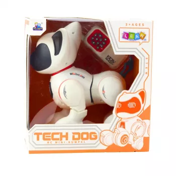 LEAN TOYS Interaktiver Roboterhund mit Fernbedienung, Licht und Sound, Weiß-Orange
