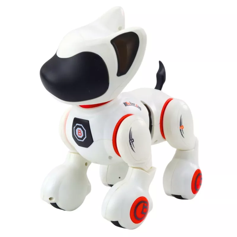 LEAN TOYS Interaktiver Roboterhund mit Fernbedienung, Licht und Sound, Weiß-Orange