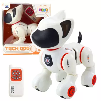 LEAN TOYS Interaktiver Roboterhund mit Fernbedienung, Licht und Sound, Weiß-Orange