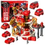 LEAN TOYS Interaktives Parkhaus mit Waschanlage und Werkstatt – Feuerwehr Spielset mit 8 Autos