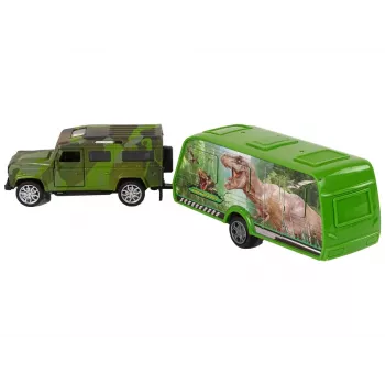 LEAN TOYS Jeep Fahrzeugset mit ziehendem Dinosaurier-Anhänger