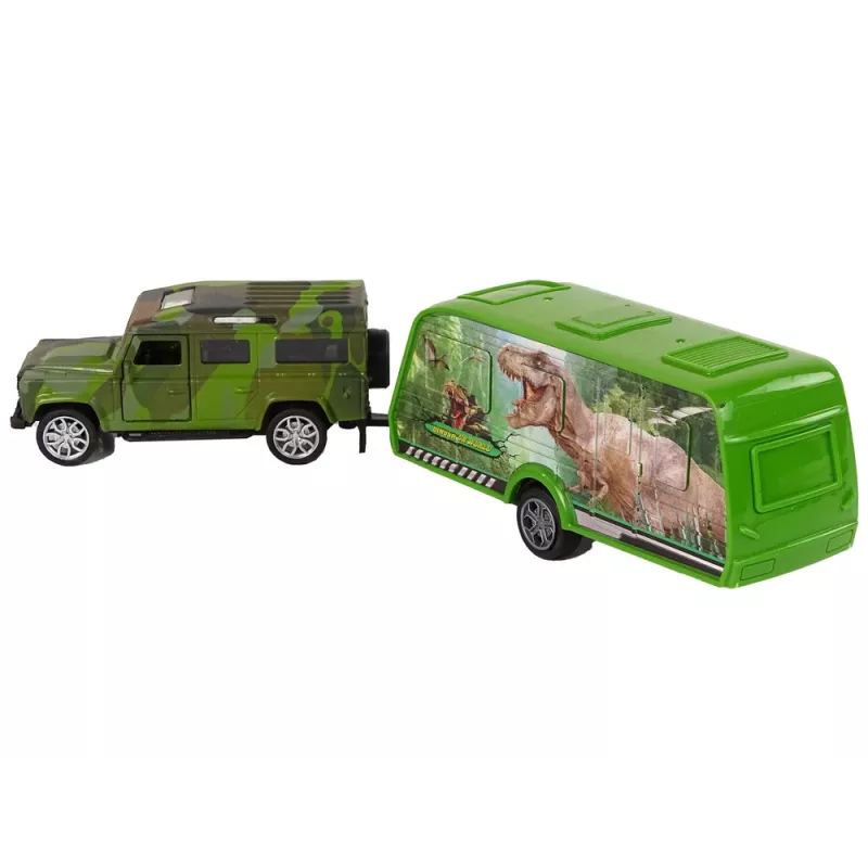 LEAN TOYS Jeep Fahrzeugset mit ziehendem Dinosaurier-Anhänger