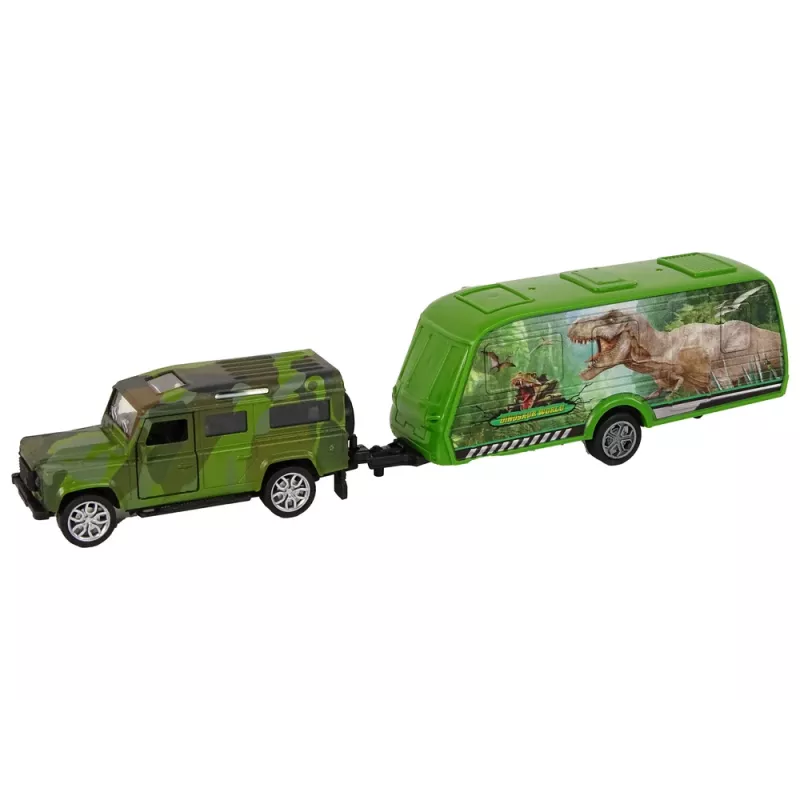 LEAN TOYS Jeep Fahrzeugset mit ziehendem Dinosaurier-Anhänger
