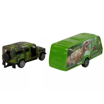 LEAN TOYS Jeep Fahrzeugset mit ziehendem Dinosaurier-Anhänger