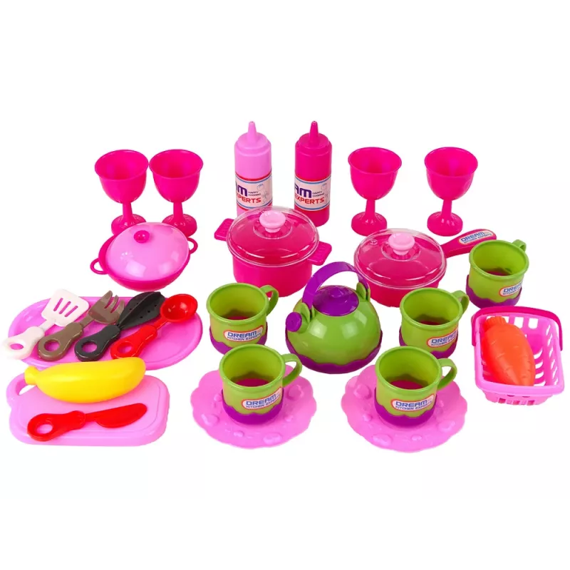 LEAN TOYS Küchenset 31-teilig mit Tasche Geschirr Teller Kinder