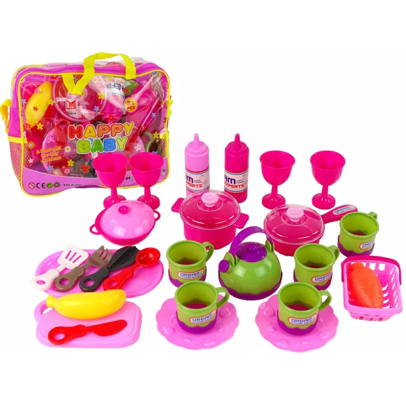 LEAN TOYS Küchenset 31-teilig mit Tasche Geschirr Teller Kinder