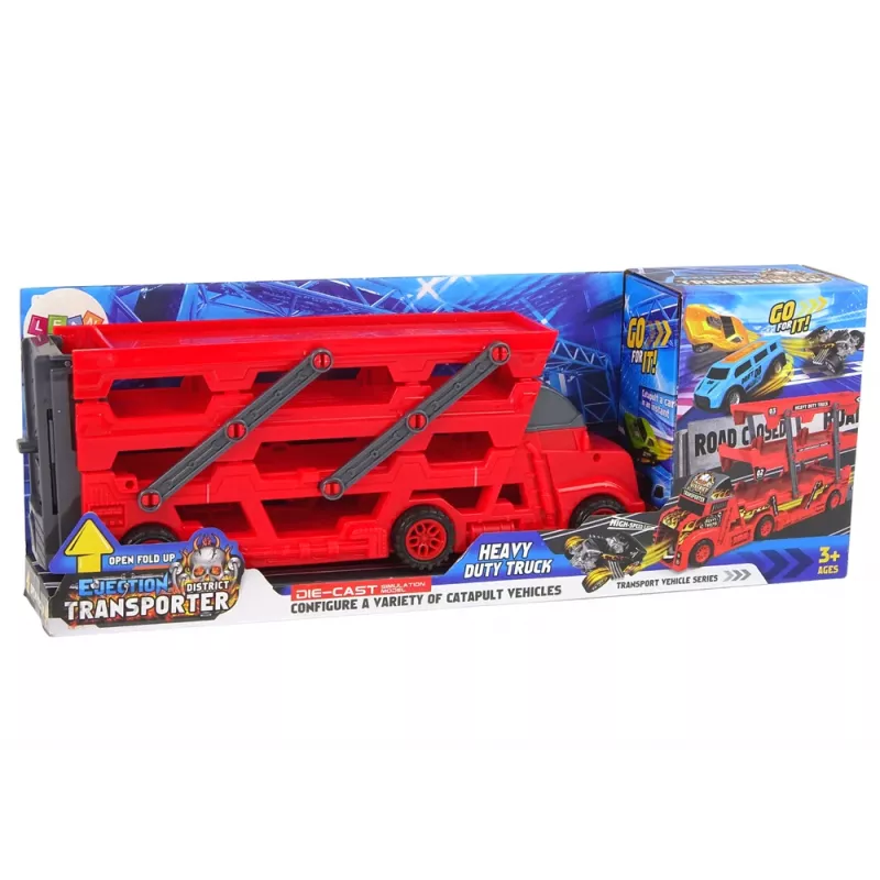 LEAN TOYS Großer 3-stöckiger LKW-Anhänger Schwerlast-LKW mit ausziehbarer Auto-Abschussrampe