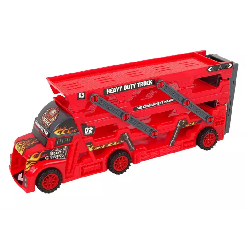 LEAN TOYS Großer 3-stöckiger LKW-Anhänger Schwerlast-LKW mit ausziehbarer Auto-Abschussrampe