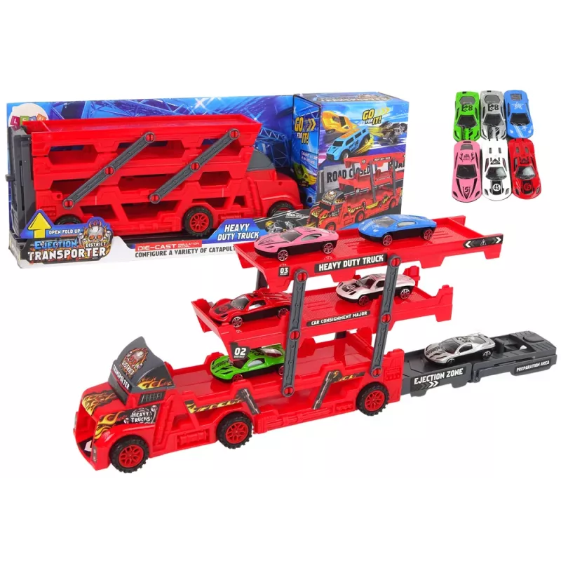 LEAN TOYS Großer 3-stöckiger LKW-Anhänger Schwerlast-LKW mit ausziehbarer Auto-Abschussrampe