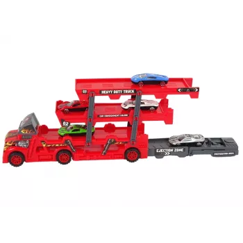 LEAN TOYS Großer 3-stöckiger LKW-Anhänger Schwerlast-LKW mit ausziehbarer Auto-Abschussrampe