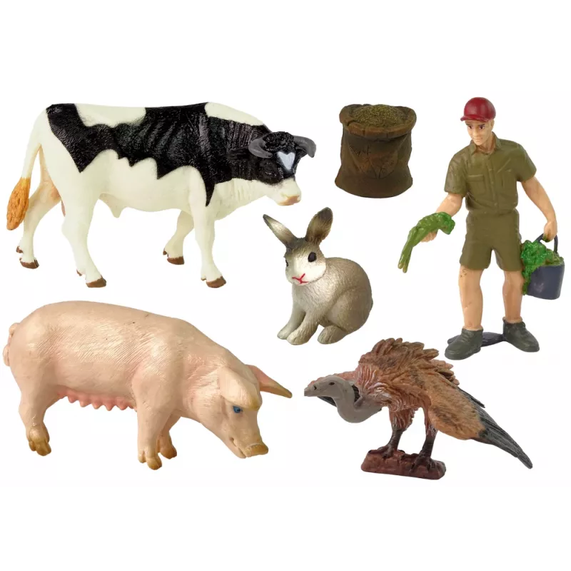 LEAN TOYS Großer Bauernhoftierfiguren-Set + Bauer und Gehöft 10 Teile