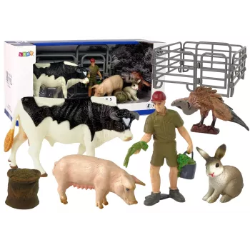 LEAN TOYS Großer Bauernhoftierfiguren-Set + Bauer und Gehöft 10 Teile