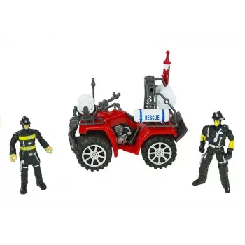 LEAN TOYS Großes Feuerwehr-Set mit Feuerwehrauto, Figuren und Quad-Helm für Kinder