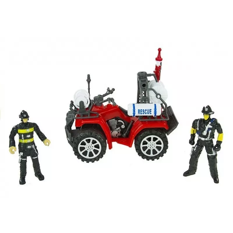 LEAN TOYS Großes Feuerwehr-Set mit Feuerwehrauto, Figuren und Quad-Helm für Kinder