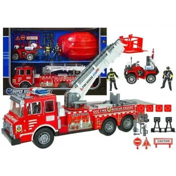 LEAN TOYS Großes Feuerwehr-Set mit Feuerwehrauto, Figuren und Quad-Helm für Kinder