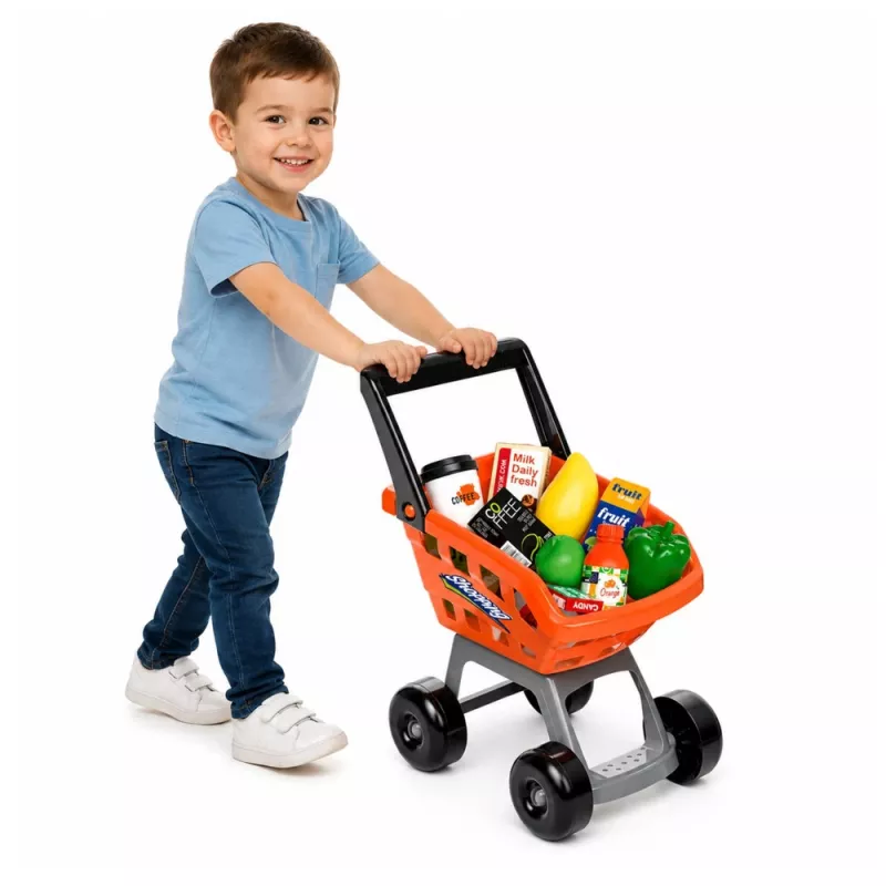 LEAN TOYS Großer Supermarkt-Kassenwagen-Set - 60 Teile mit Licht, Sound & Zubehör, Rollenspielzeug für Kinder ab 3 Jahren