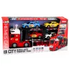 LEAN TOYS Lora Transporter Abschleppwagen mit 4 Autos, Lichtern & Geräuschen – Reibungsbetriebener Auto-Transporter mit abnehmbarem Anhänger