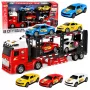LEAN TOYS Lora Transporter Abschleppwagen mit 4 Autos, Lichtern & Geräuschen – Reibungsbetriebener Auto-Transporter mit abnehmbarem Anhänger