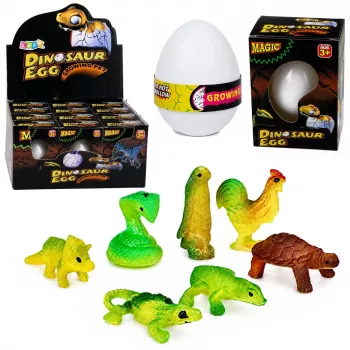 LEAN TOYS Magic Egg Schlüpfender Dinosaurier im Wasser Ei Weiß 6,5 cm