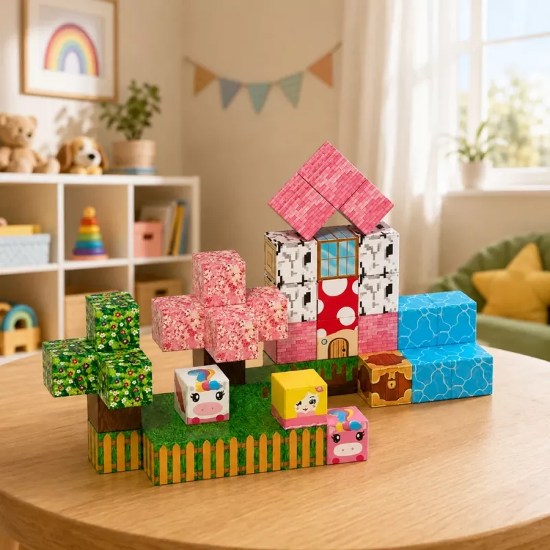 LEAN TOYS Magnetische Bausteine 50-teiliges Set – 3D Pixel Einhorn Würfel, ABS Kunststoff, Kreatives Konstruktionsspielzeug