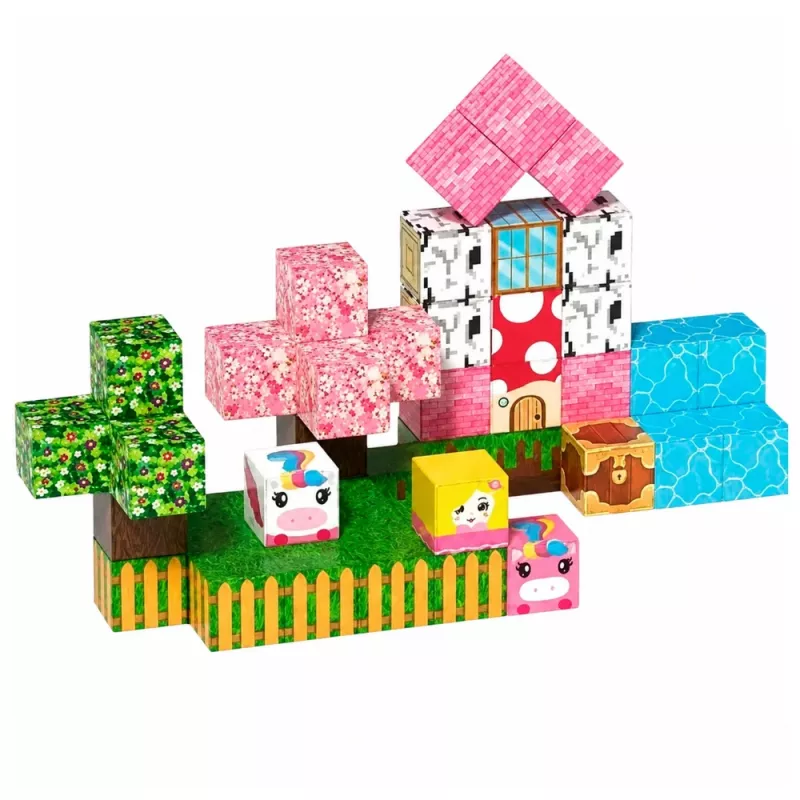 LEAN TOYS Magnetische Bausteine 50-teiliges Set – 3D Pixel Einhorn Würfel, ABS Kunststoff, Kreatives Konstruktionsspielzeug