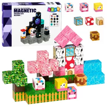 LEAN TOYS Magnetische Bausteine 50-teiliges Set – 3D Pixel Einhorn Würfel, ABS Kunststoff, Kreatives Konstruktionsspielzeug