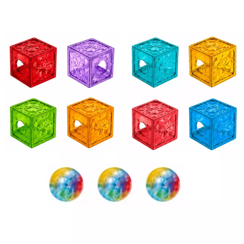 LEAN TOYS Magnetische Bausteine 60 Stück - Bunte Würfel-Kugelbahn-Baukasten