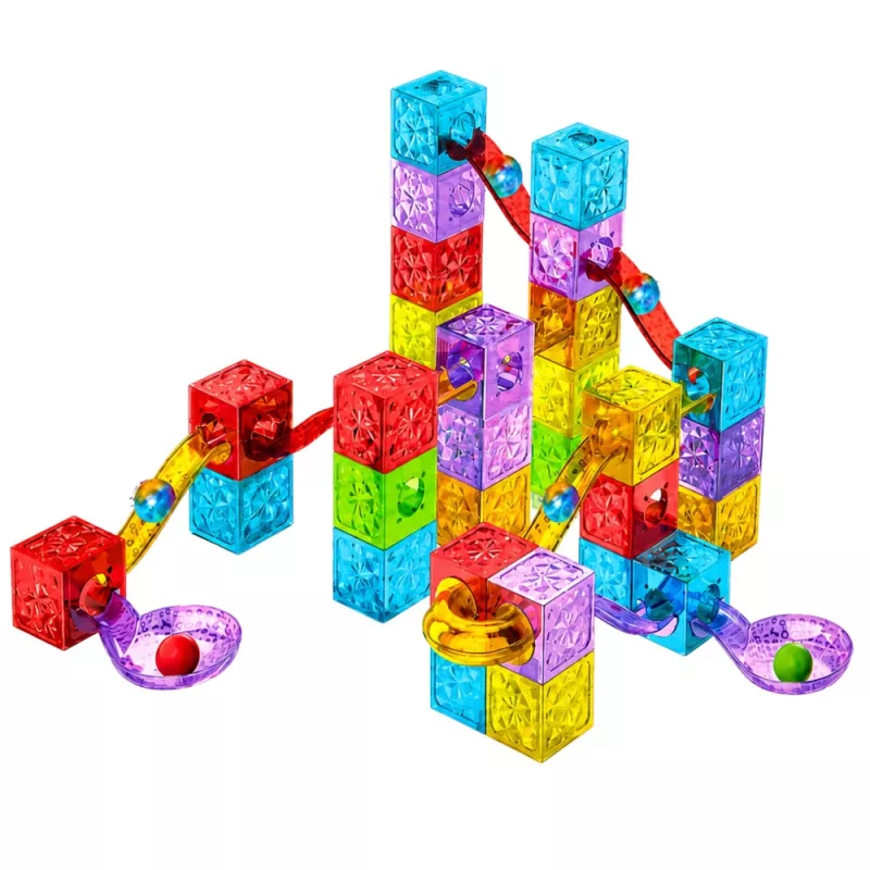 LEAN TOYS Magnetische Bausteine 60 Stück - Bunte Würfel-Kugelbahn-Baukasten