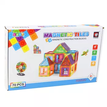 LEAN TOYS Magnetische Bausteine Set, 70 Teile – Pädagogisches STEM-Konstruktionsspielzeug mit starken Neodym-Magneten, mehrfarbiges ABS-Kunststoff, sicher & langlebig für Kinder ab 3 Jahren