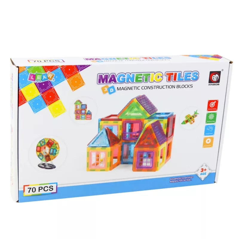 LEAN TOYS Magnetische Bausteine Set, 70 Teile – Pädagogisches STEM-Konstruktionsspielzeug mit starken Neodym-Magneten, mehrfarbiges ABS-Kunststoff, sicher & langlebig für Kinder ab 3 Jahren