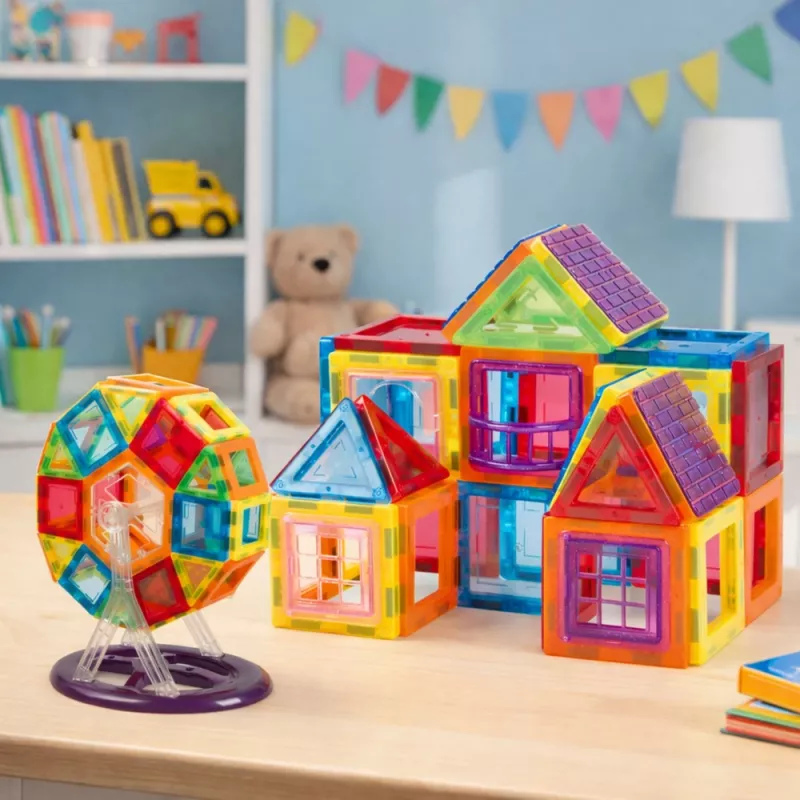 LEAN TOYS Magnetische Bausteine Set, 70 Teile – Pädagogisches STEM-Konstruktionsspielzeug mit starken Neodym-Magneten, mehrfarbiges ABS-Kunststoff, sicher & langlebig für Kinder ab 3 Jahren