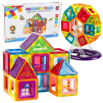 LEAN TOYS Magnetische Bausteine Set, 70 Teile – Pädagogisches STEM-Konstruktionsspielzeug mit starken Neodym-Magneten, mehrfarbiges ABS-Kunststoff, sicher & langlebig für Kinder ab 3 Jahren