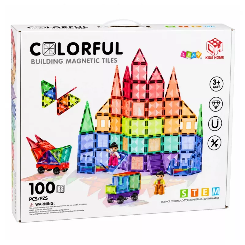 LEAN TOYS Magnetische Konstruktionsblöcke 3D Paneele Kreativ STEM Bunt 100 Stück