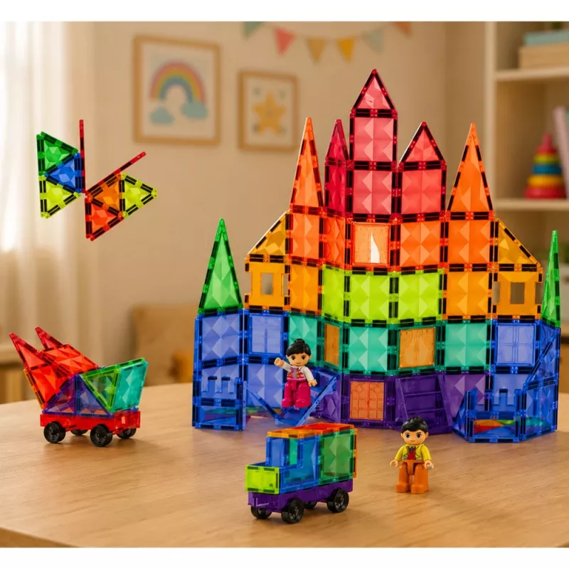 LEAN TOYS Magnetische Konstruktionsblöcke 3D Paneele Kreativ STEM Bunt 100 Stück