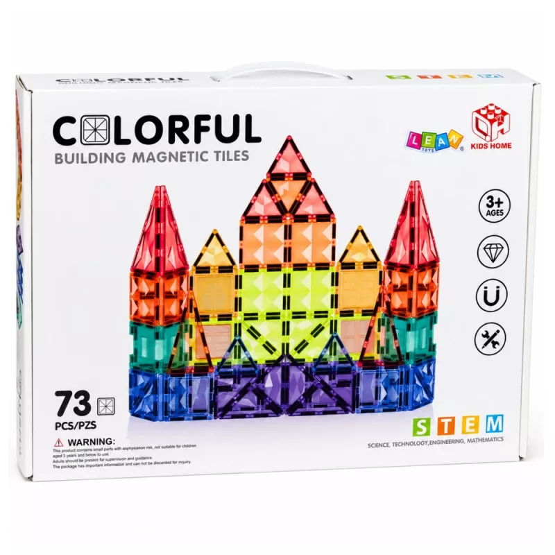 LEAN TOYS Magnetische Konstruktionsblöcke 3D Paneele Kreativ STEM Bunt 73 Stück