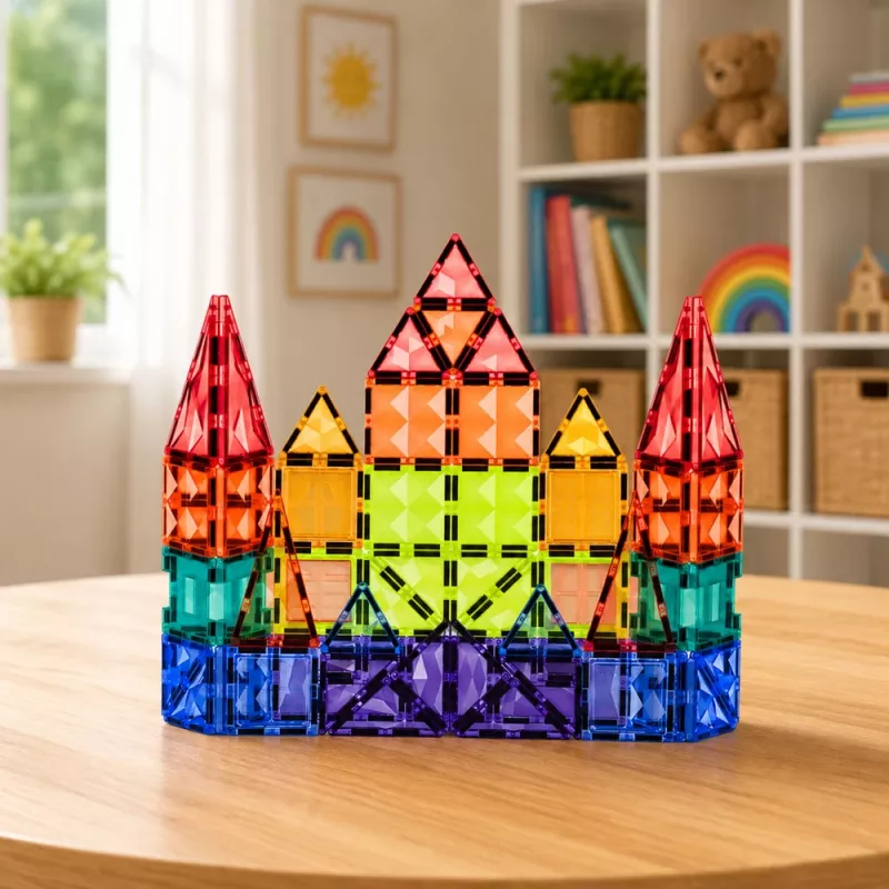 LEAN TOYS Magnetische Konstruktionsblöcke 3D Paneele Kreativ STEM Bunt 73 Stück