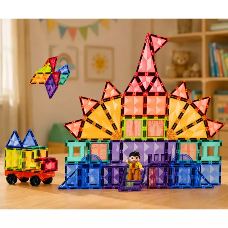 LEAN TOYS Magnetische Bausteine 3D-Platten Kreativ STEM Bunt 85 Stk.