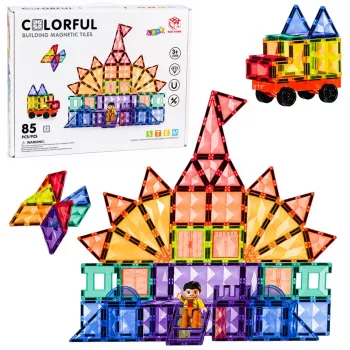 LEAN TOYS Magnetische Bausteine 3D-Platten Kreativ STEM Bunt 85 Stk.