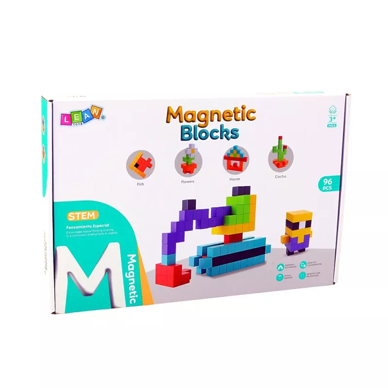 LEAN TOYS Magnetische Bausteine Würfel 3D Blöcke Bunt 96 Teile