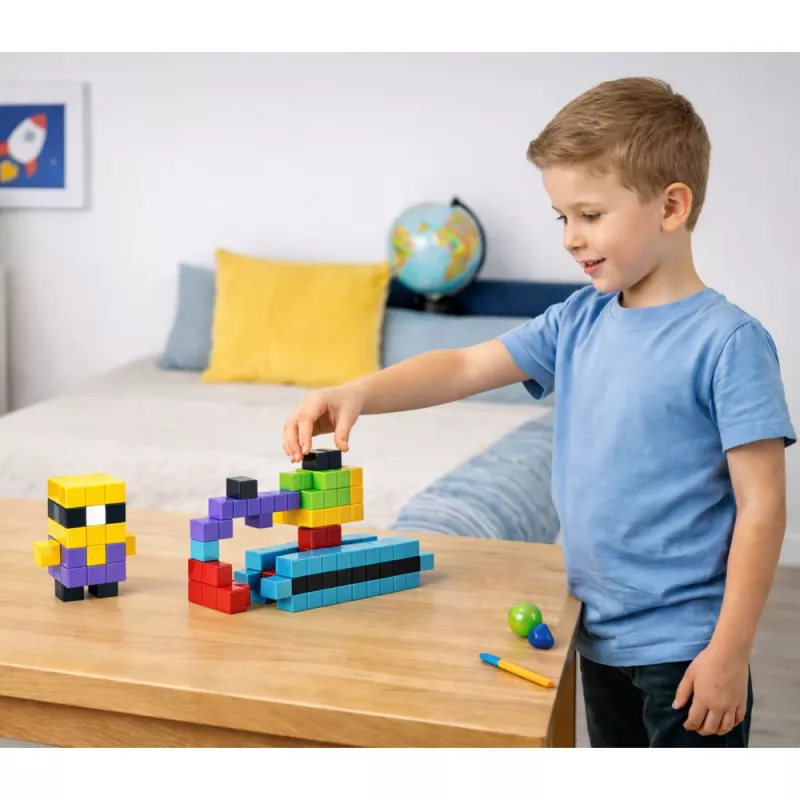 LEAN TOYS Magnetische Bausteine Würfel 3D Blöcke Bunt 96 Teile