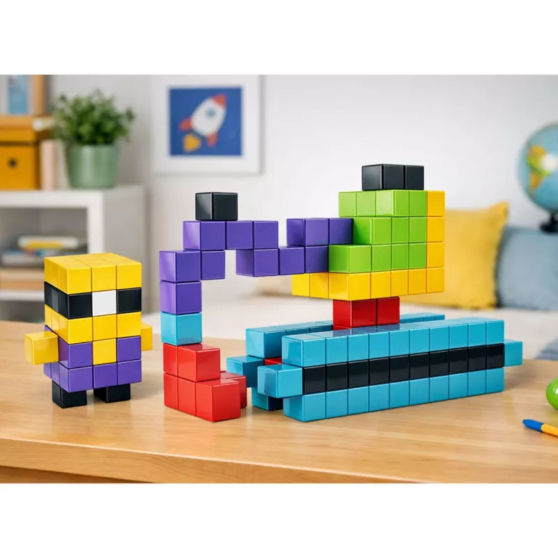 LEAN TOYS Magnetische Bausteine Würfel 3D Blöcke Bunt 96 Teile
