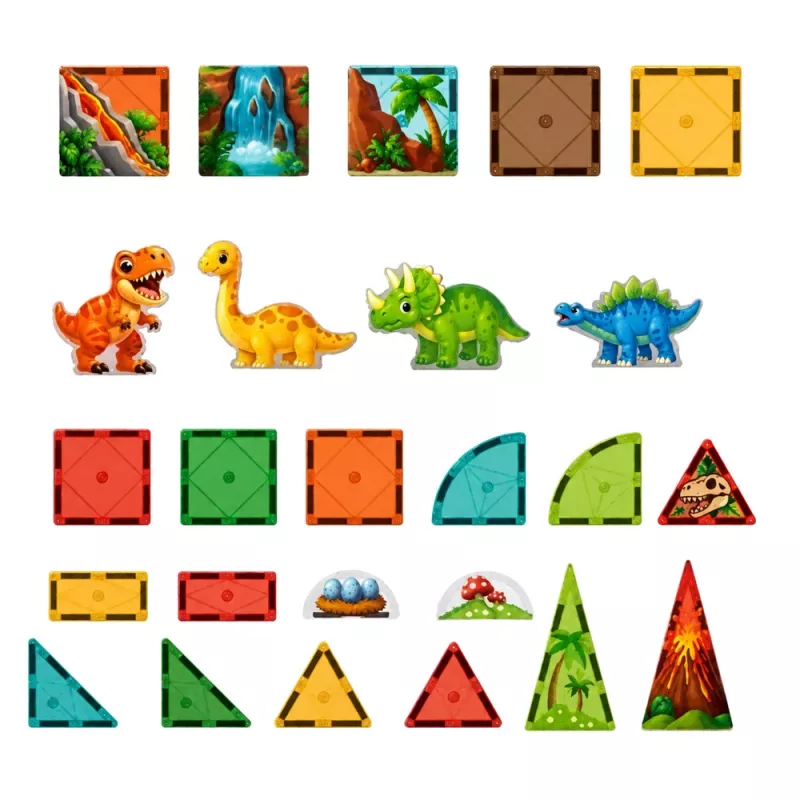LEAN TOYS Magnetische Bausteine Dinosaurier Vulkan 31 Teile